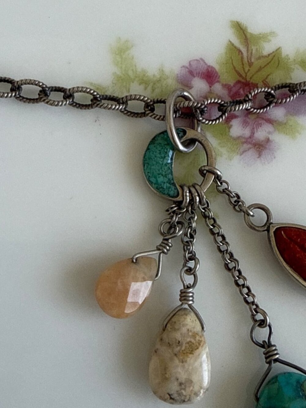 Vintage 90's Silpada Sterling Silver Chain Necklace With Gemstone Dangle Charms - Picture 11 of 15